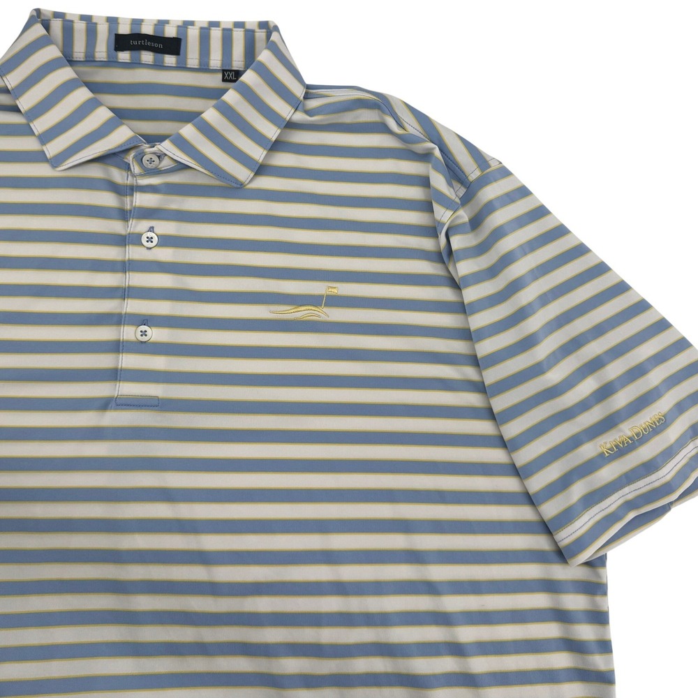 Turtleson Polo Shirt Mens XXL Blue Striped Kiva Dunes Golf Performance Short Slv